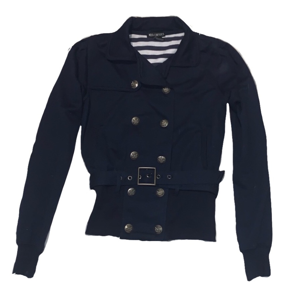Miss chievious Navy blue button up belted jacket